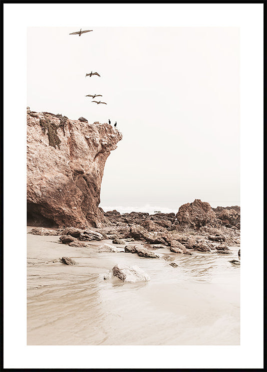 Watercolor birds on the coast poster for nursery and home wall decor.