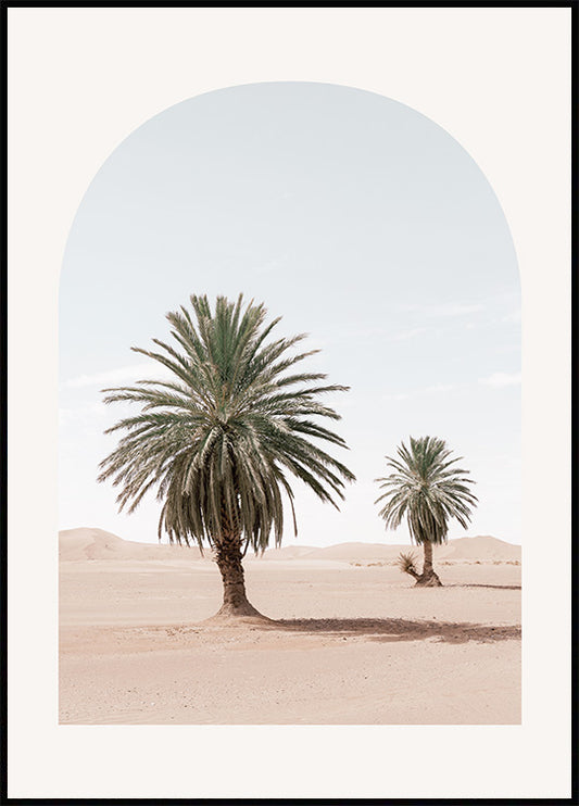 Watercolor desert palms poster for nursery and home wall decor.