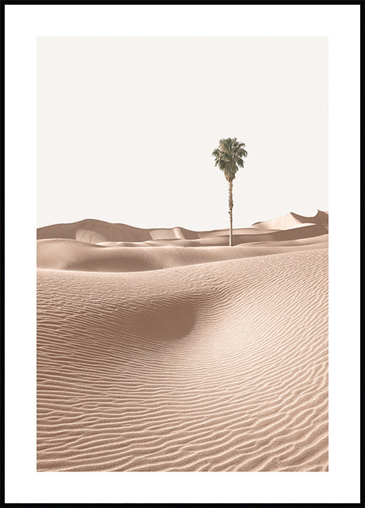 Watercolor palm in sand dunes poster for nursery and home wall decor.