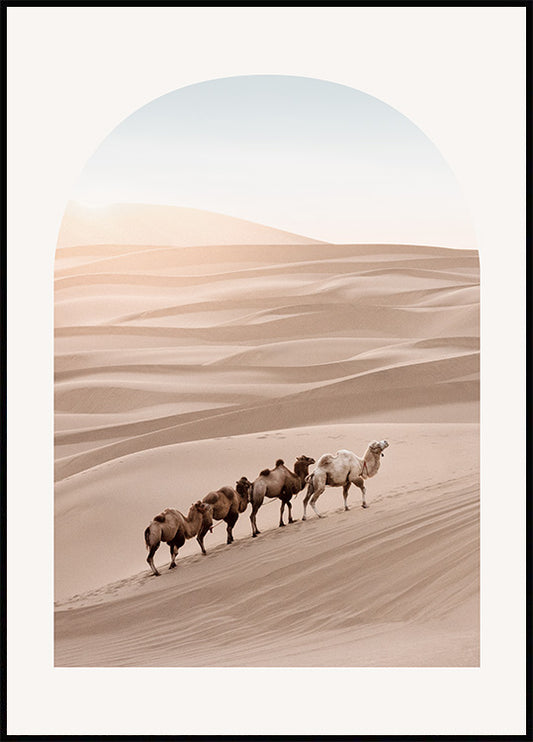 Watercolor desert camels poster for nursery and home wall decor.