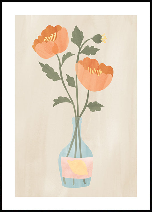 Watercolor abstract poppy bouquet poster for nursery and home wall decor.