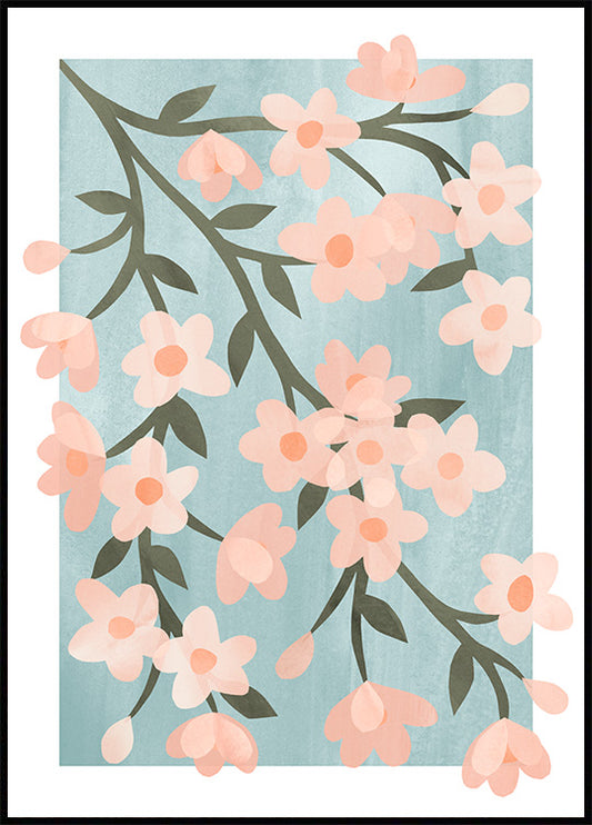 Watercolor abstract cherry blossom poster for nursery and home wall decor.