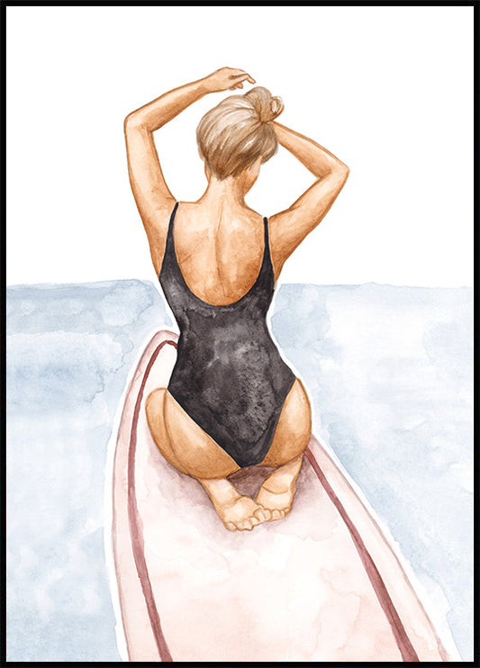 Watercolor watercolor surfer poster for nursery and home wall decor.