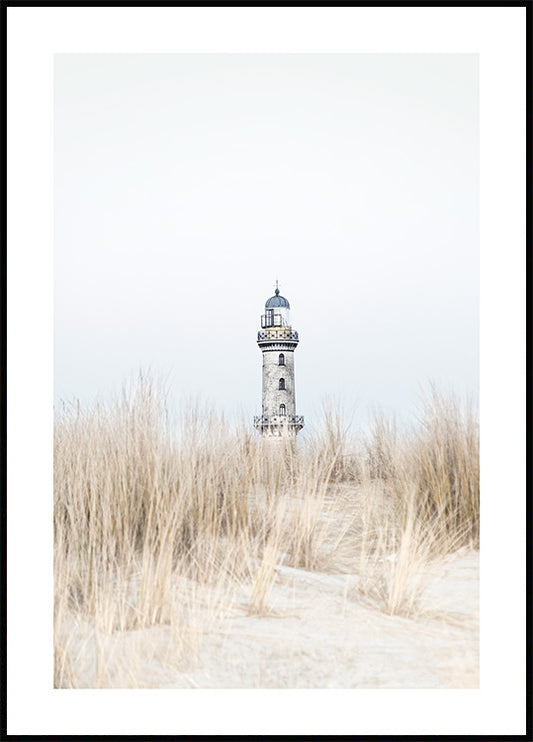 Watercolor beach lighthouse poster for nursery and home wall decor.