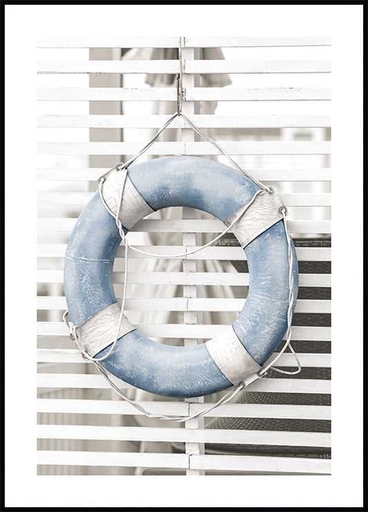 Watercolor blue lifebuoy poster for nursery and home wall decor.