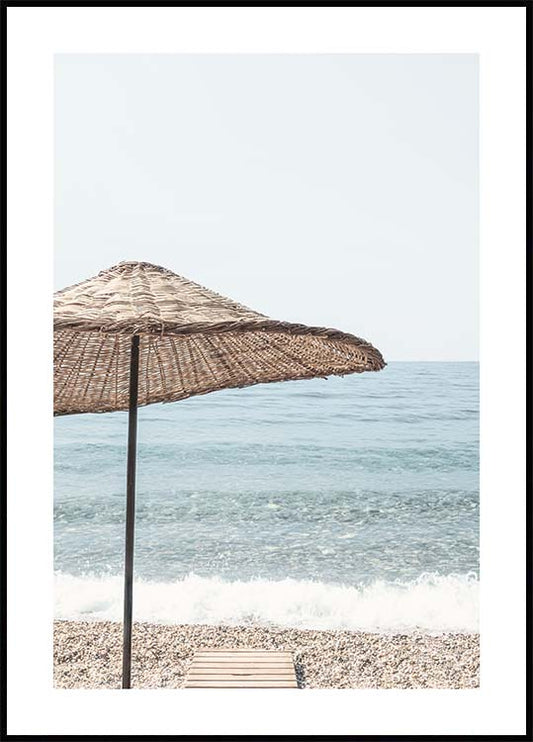 Watercolor beach umbrella poster for nursery and home wall decor.