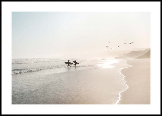 Watercolor calm beach surf poster for nursery and home wall decor.