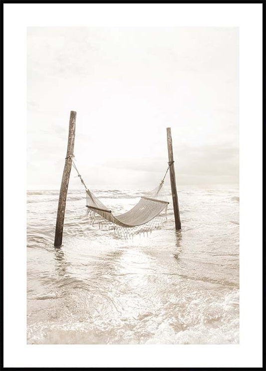 Watercolor beach hammock poster for nursery and home wall decor.