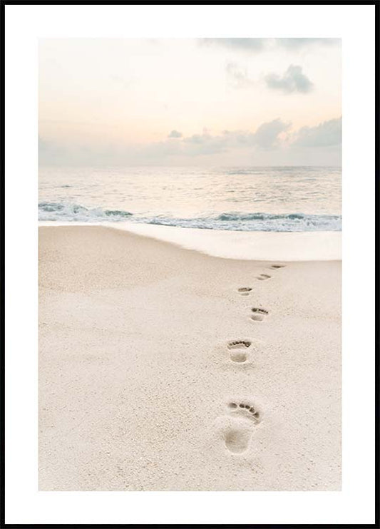 Watercolor sand footprints poster for nursery and home wall decor.