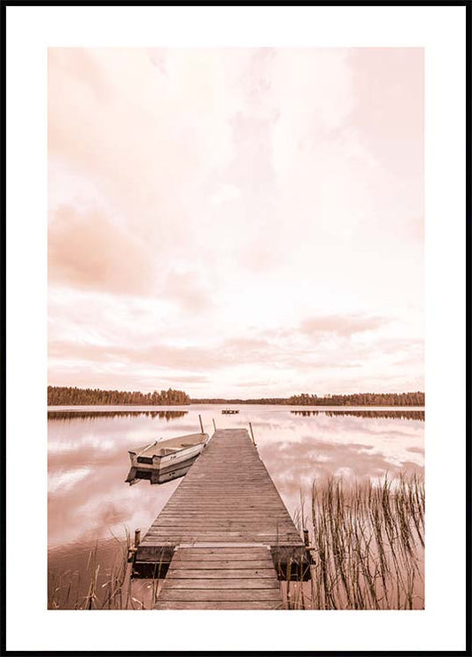 Boat at Calm Lake Poster
