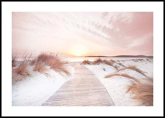 Watercolor sea view at sunset poster for nursery and home wall decor.
