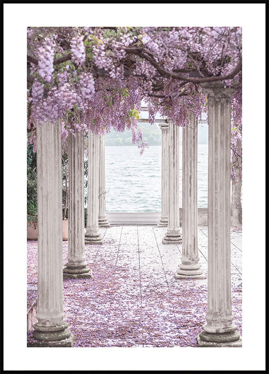 Watercolor wisteria pillars poster for nursery and home wall decor.