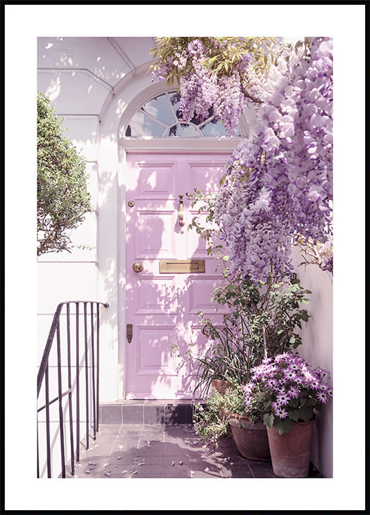 Watercolor wisteria purple door poster for nursery and home wall decor.
