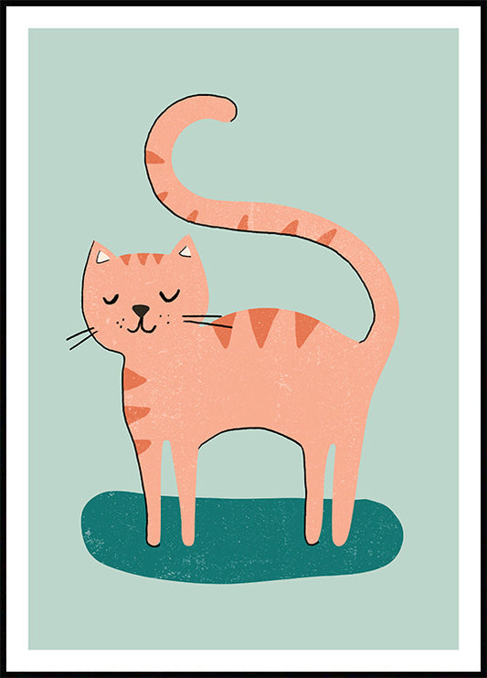 Watercolor pink cat poster for nursery and home wall decor.