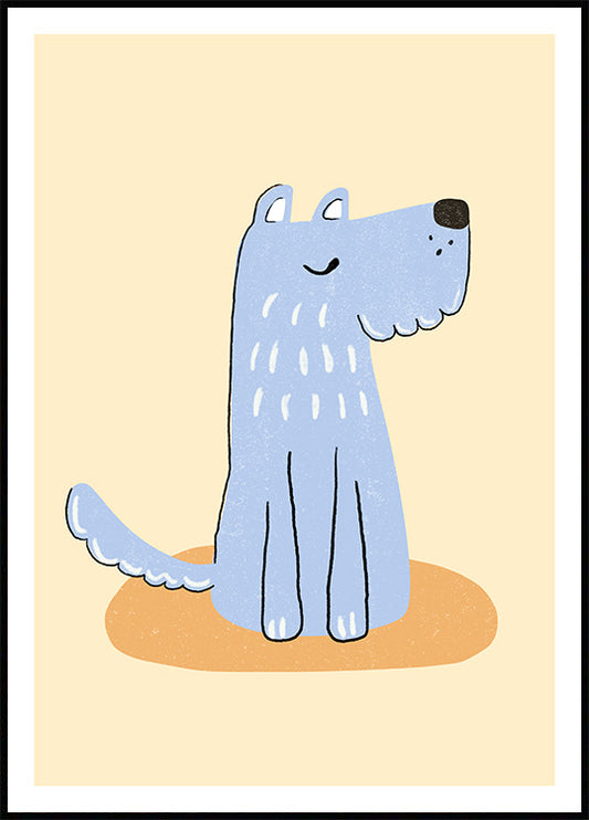 Watercolor blue dog poster for nursery and home wall decor.