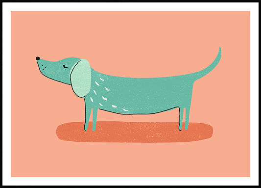 Watercolor green dog poster for nursery and home wall decor.