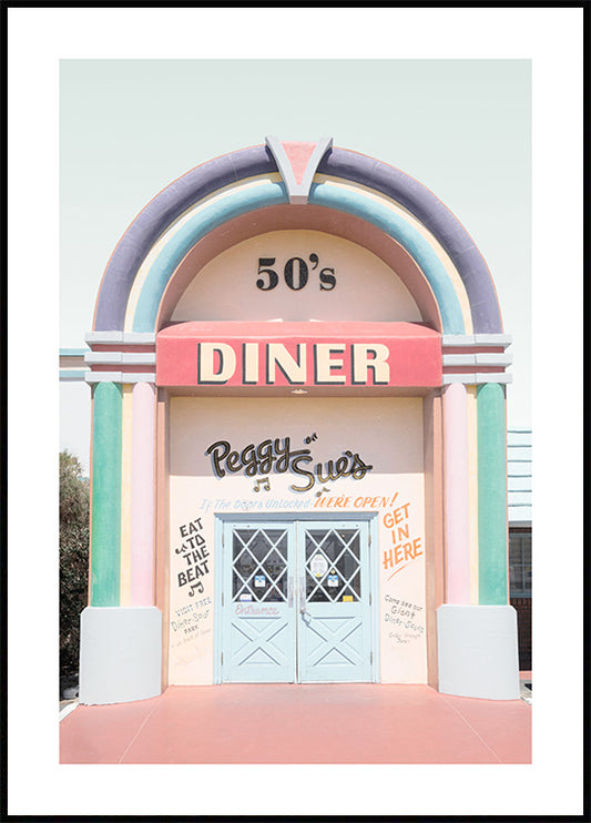 Watercolor peggy sue's diner poster for nursery and home wall decor.