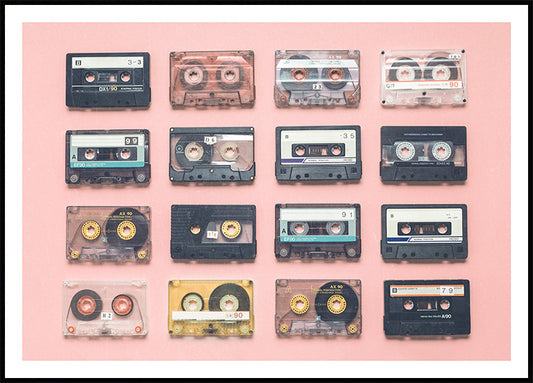 Watercolor retro mix tapes poster for nursery and home wall decor.