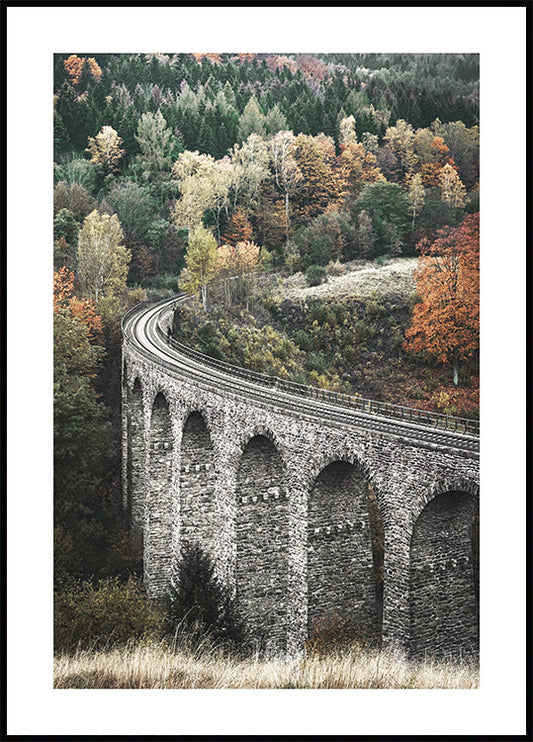 Watercolor stone viaduct poster for nursery and home wall decor.