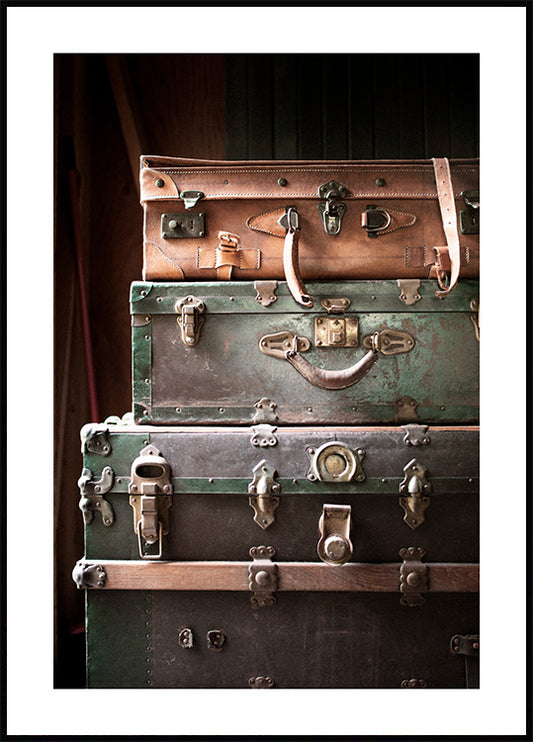 Watercolor suitcases poster for nursery and home wall decor.