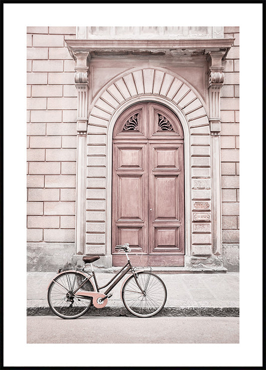 Watercolor pale pink facade poster for nursery and home wall decor.