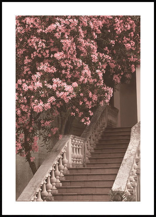 Watercolor flower staircase poster for nursery and home wall decor.