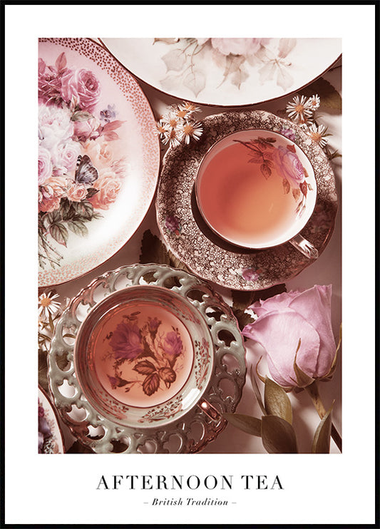 Watercolor afternoon tea poster for nursery and home wall decor.