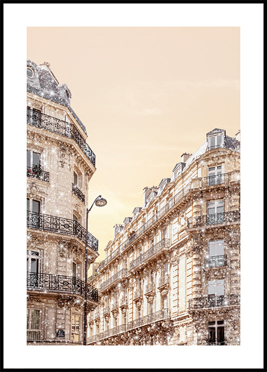 Watercolor glittery paris poster for nursery and home wall decor.