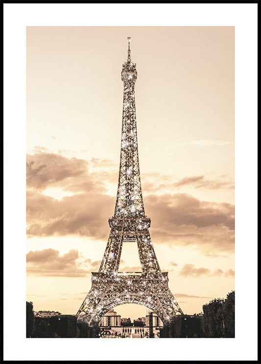 Watercolor glittery eiffel tower poster for nursery and home wall decor.