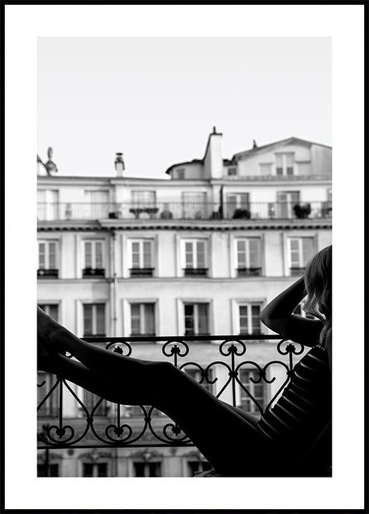 Watercolor balcony view poster for nursery and home wall decor.