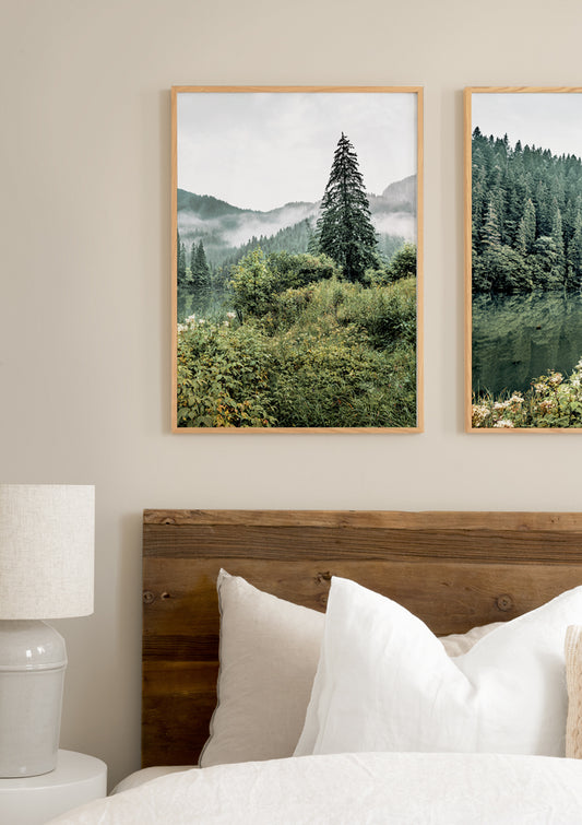 Watercolor forest landscape no2 poster for nursery and home wall decor.