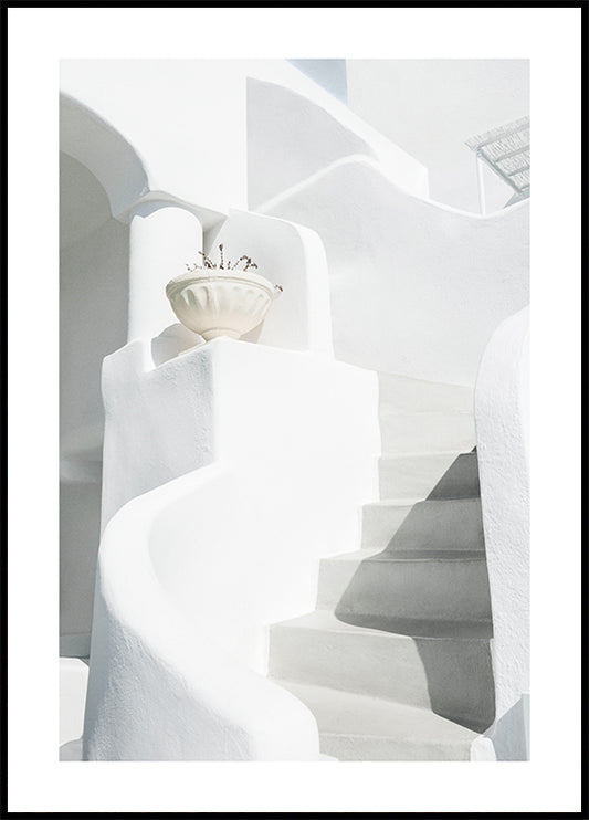 Watercolor santorini steps poster for nursery and home wall decor.