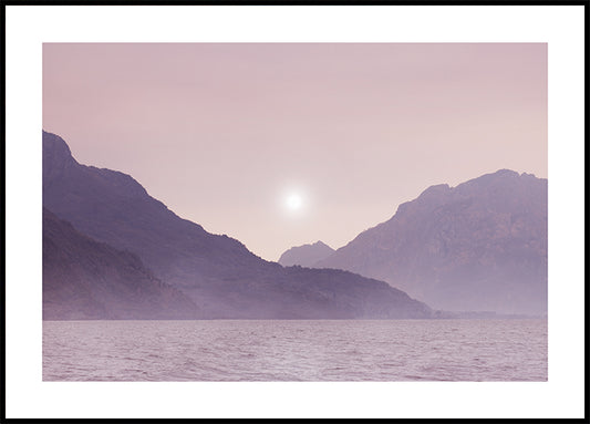 Watercolor purple sunset poster for nursery and home wall decor.