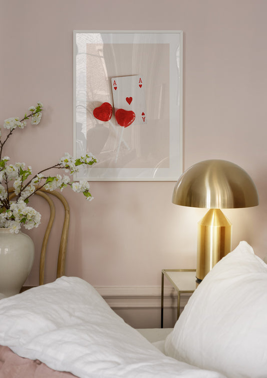Watercolor ace of hearts poster for nursery and home wall decor.