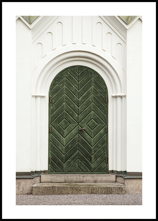 Watercolor the green door poster for nursery and home wall decor.