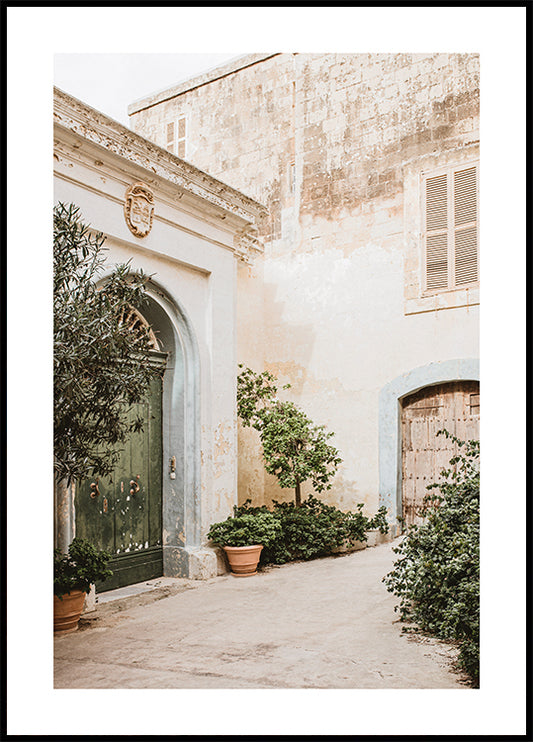 Watercolor plants in the courtyard poster for nursery and home wall decor.
