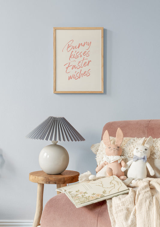 Watercolor easter wishes poster for nursery and home wall decor.