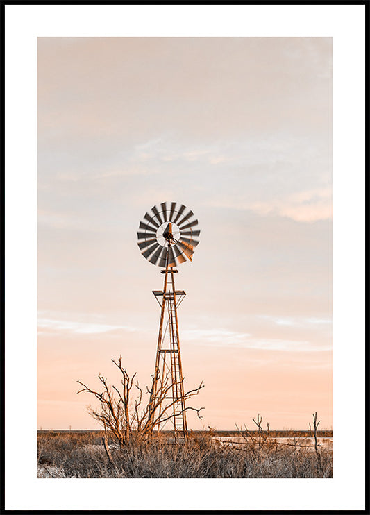 Watercolor windmill in texas poster for nursery and home wall decor.