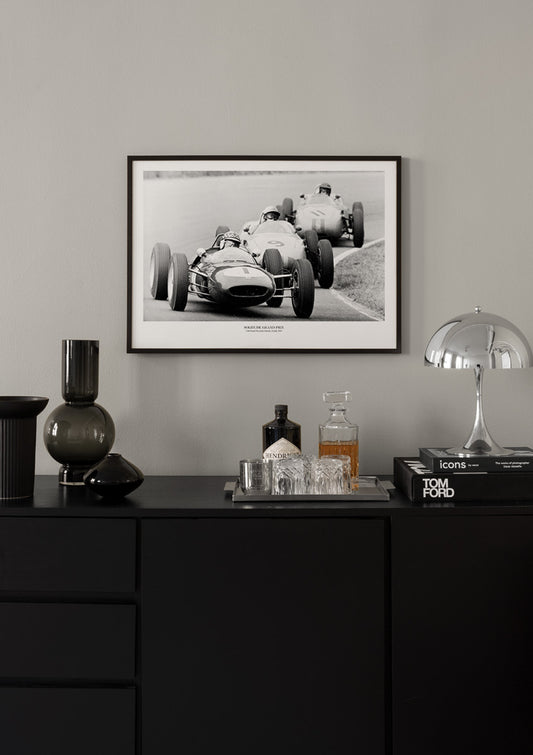 Watercolor grand prix vintage poster for nursery and home wall decor.