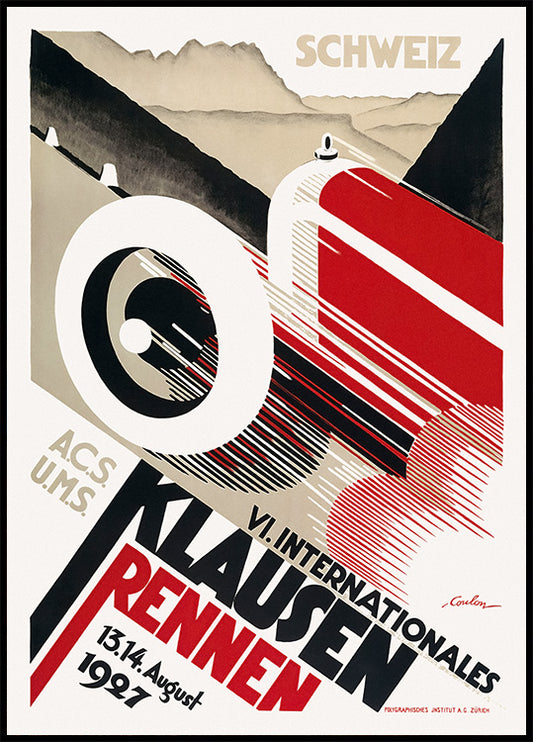 Watercolor vintage racing poster for nursery and home wall decor.