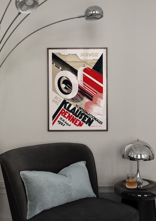 Watercolor vintage racing poster for nursery and home wall decor.