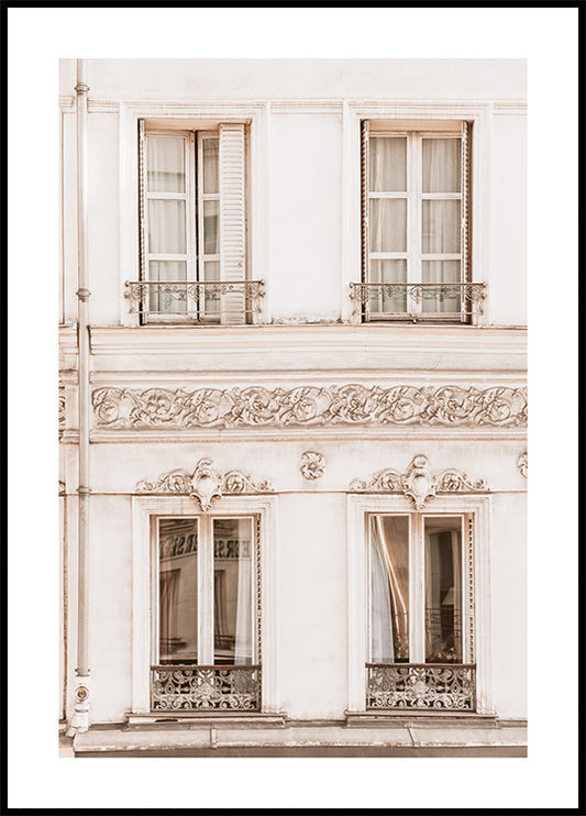 Watercolor paris facade poster for nursery and home wall decor.