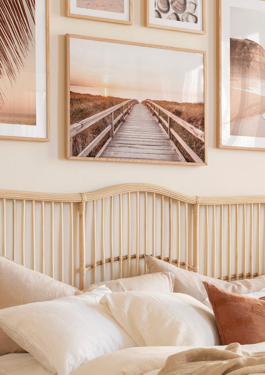 Watercolor path to sunset poster for nursery and home wall decor.