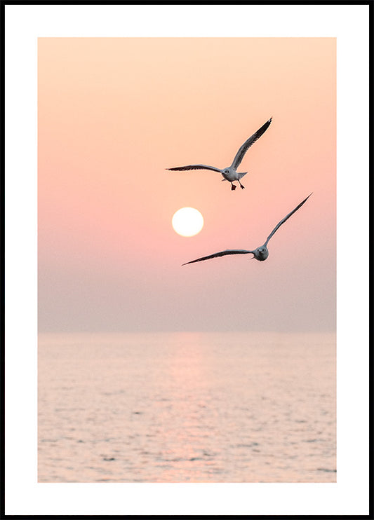 Watercolor flying pair poster for nursery and home wall decor.