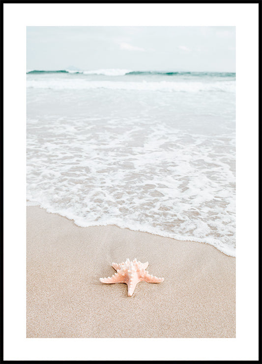 Watercolor starfish in focus poster for nursery and home wall decor.