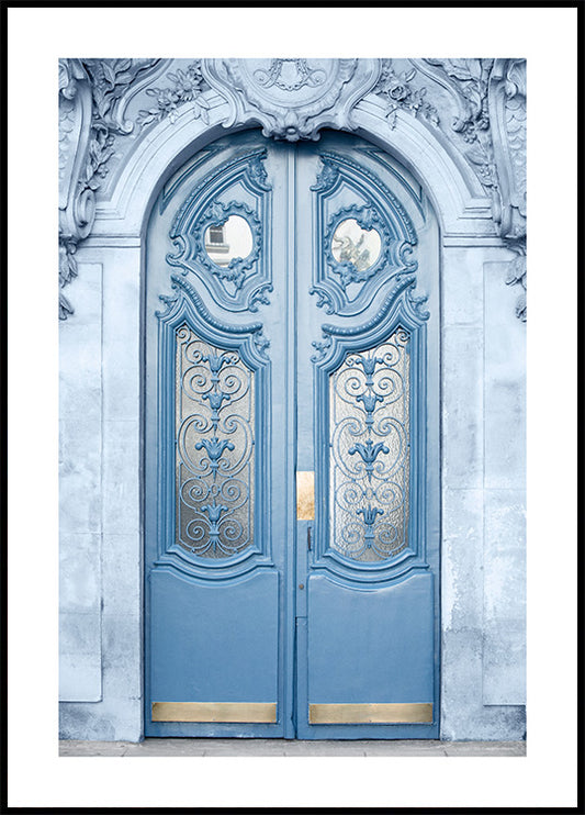 Watercolor blue door poster for nursery and home wall decor.