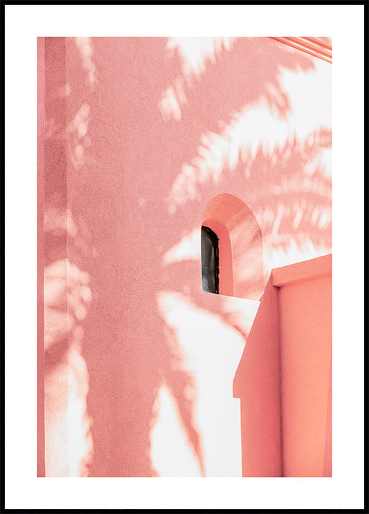 Watercolor pink palm shadow poster for nursery and home wall decor.