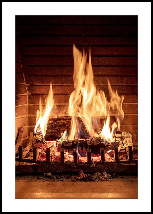Watercolor fireplace poster for nursery and home wall decor.