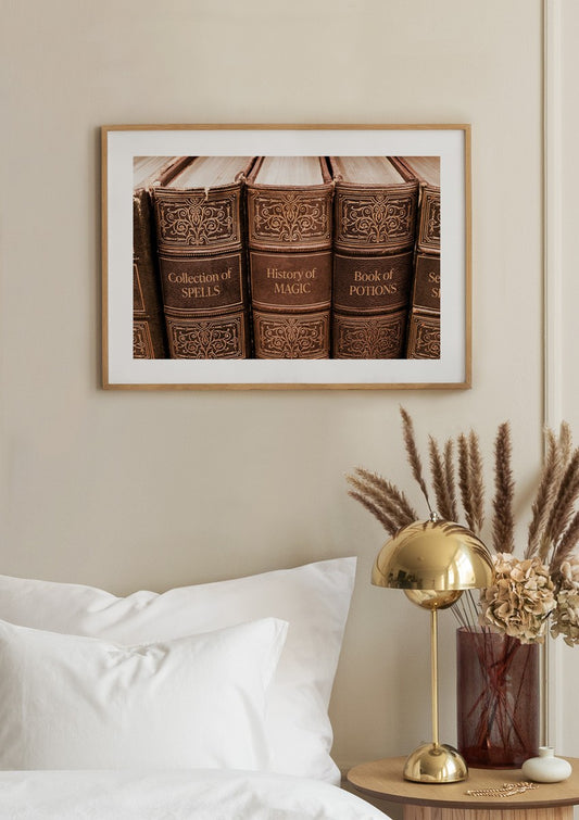 Watercolor magic books poster for nursery and home wall decor.