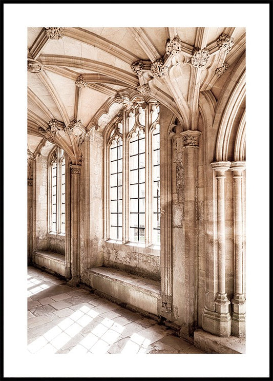 Watercolor castle sunlight poster for nursery and home wall decor.